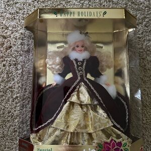 1996 Happy Holidays Holiday Doll - Burgundy and Gold Gown